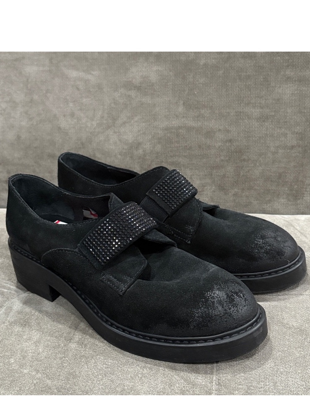 Manas Black Suede Embellished Loafers, Size 9,5, NWT